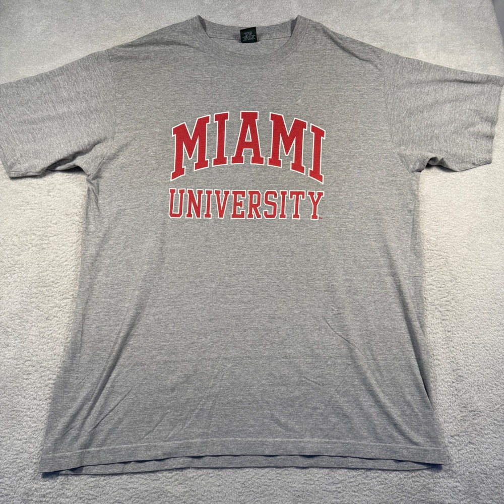 Vintage Y2K Miami University T Shirt Mens XXL Gray MV Sport College Graphic Tee‎